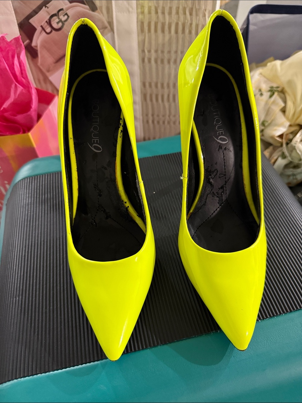 Boutique 9 High-Gloss Neon Yellow Pointed Toe Pumps